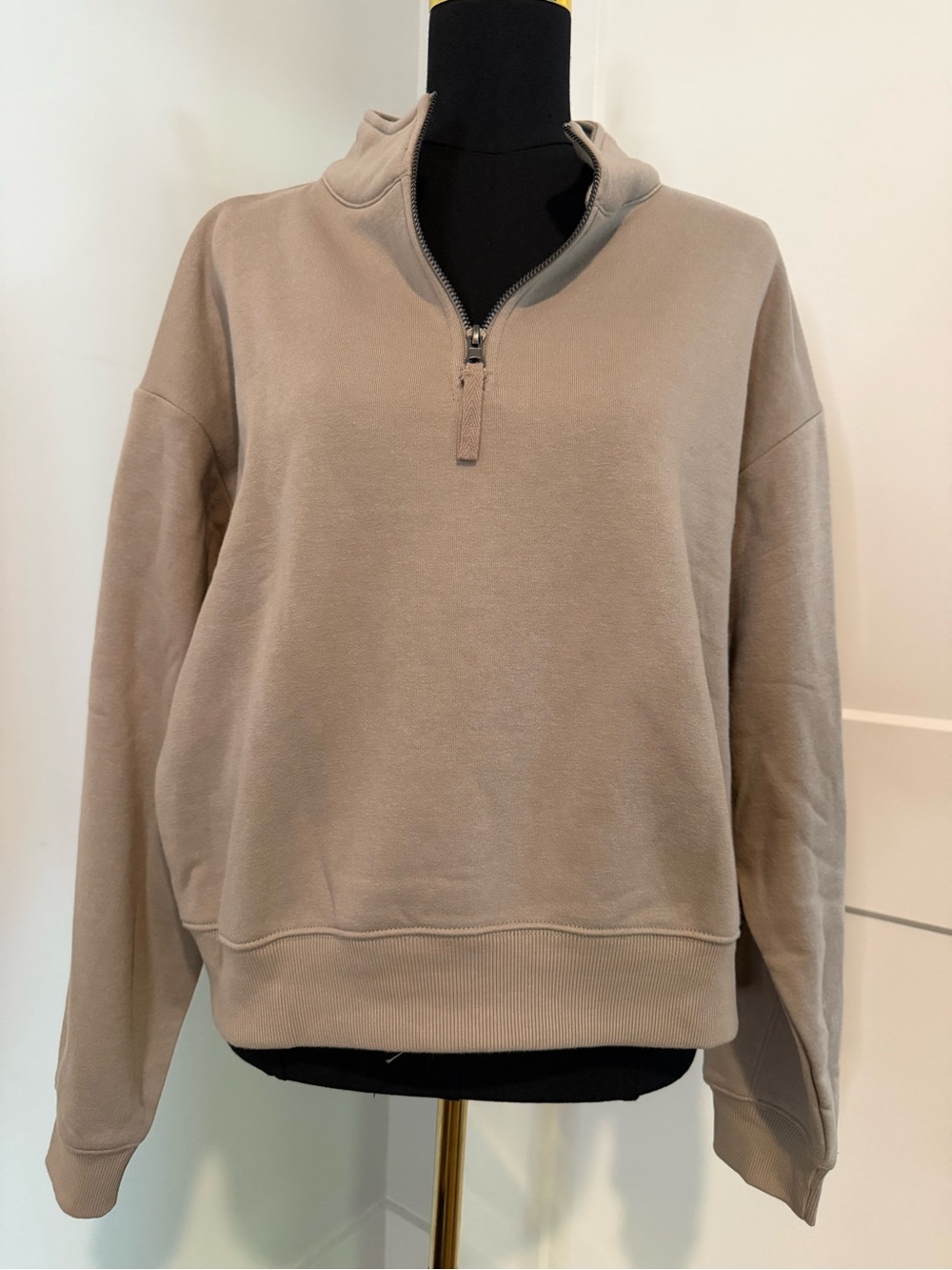 Zenana Women’s Taupe Half-Zip Pullover Sweater